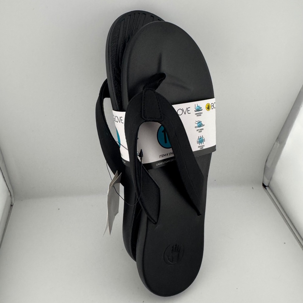 Body Glove Flip Flop Womens 10 Black NWT Comfort Padded Strap Sandal 1967211